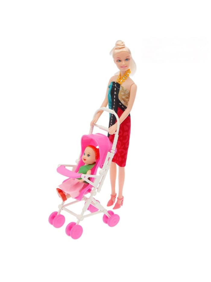 Кукла-модель «Мама с дочкой» с коляской, МИКС