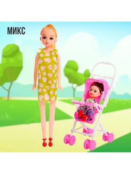 Кукла-модель «Мама с дочкой» с коляской, МИКС