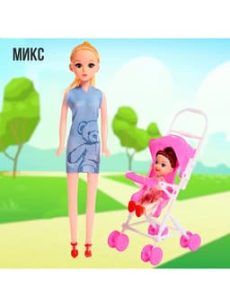 Кукла-модель «Мама с дочкой» с коляской, МИКС