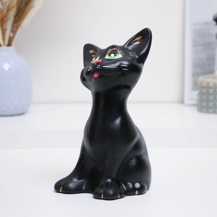 Копилка для денег «Кот Оскар», чёрный, керамика, 12×13×23 см