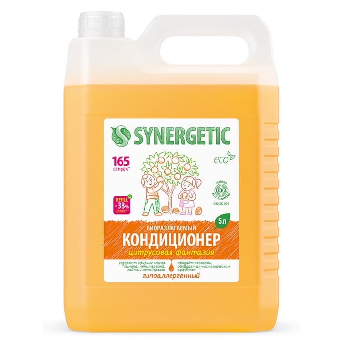 Кондиционер-ополаскиватель для белья Synergetic «Цитрусовая фантазия», биоразлагаемый, гипоаллергенный, 5 л