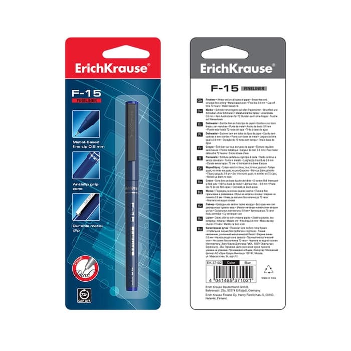 Ручка капиллярная ErichKrause F-15, синий стержень, узел 0.6 мм