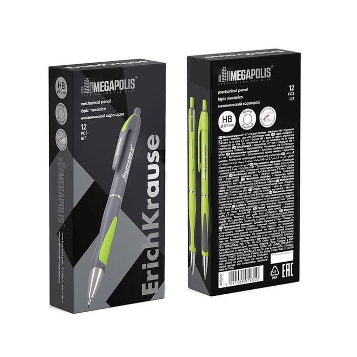 Карандаш механический ErichKrause. Megapolis Concept, толщина грифеля 0.7 мм, НВ, резиновый упор