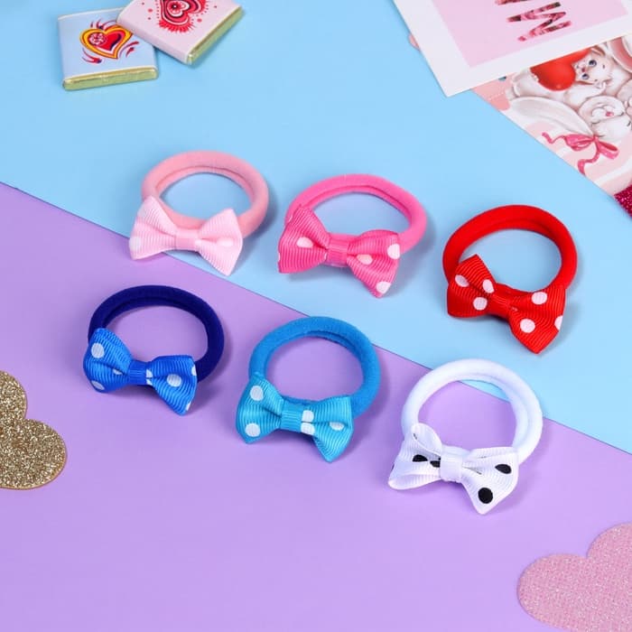 Резинки для волос Выбражулька «Бантик», набор 6 шт., горошек