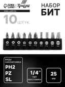 Набор бит ТУНДРА, сталь CrV, PH, PZ, SL × 25 мм, 10 шт.