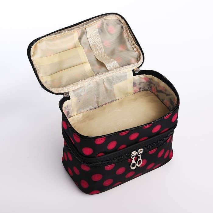 Косметичка дорожная на молнии с ручкой, с 2 отделами, с рисунком, чёрная