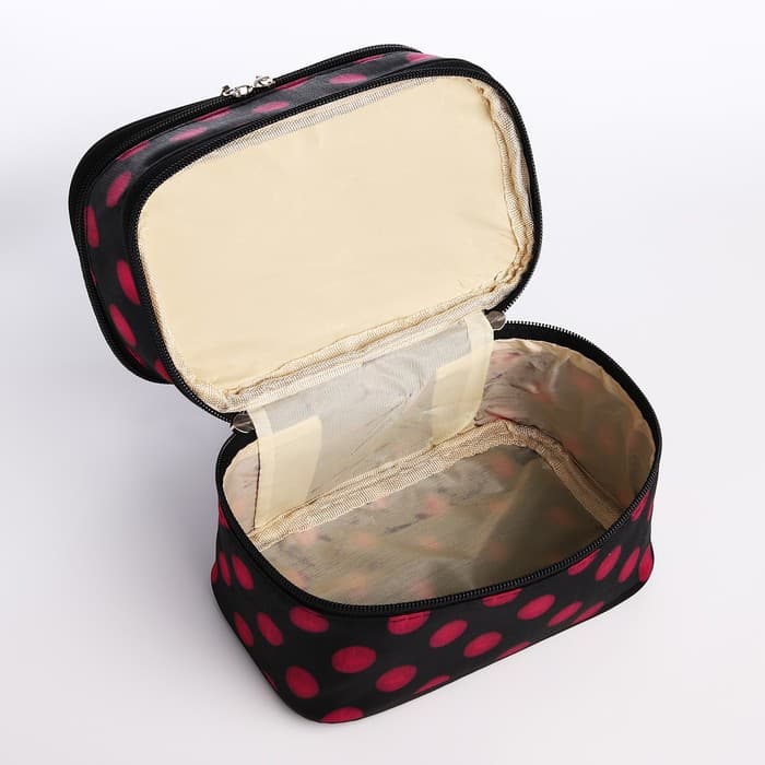 Косметичка дорожная на молнии с ручкой, с 2 отделами, с рисунком, чёрная