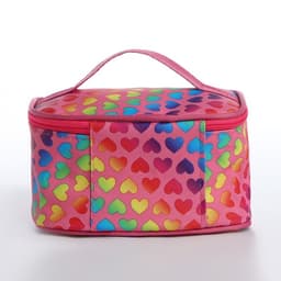 Косметичка - сундучок на молнии, на подкладке, с ручкой, с рисунком, розовая