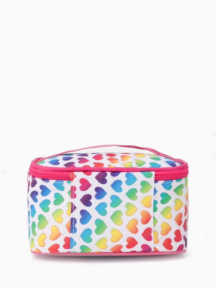 Косметичка - сундучок на молнии, на подкладке, с ручкой, зеркалом, с рисунком, молочная