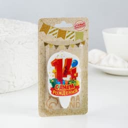 Свеча для торта цифра «С Днём Рождения» 14 красная, 6.5 см