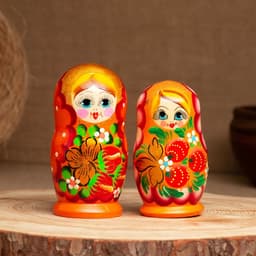 Матрёшка дерево «Земляничка», оранжевое платье, 3 кукольная, 10-12 см