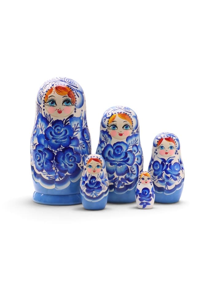 Матрёшка дерево «Гжель», синее платье, 5 кукольная, 18 см