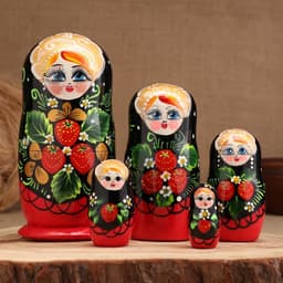 Матрёшка дерево «Земляничка», красное платье, 5 кукольная, 15 см