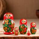 Матрёшка дерево «Божья коровка», красный платок, 5 кукольная, 9-11 см