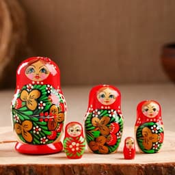 Матрёшка дерево «Божья коровка», красный платок, 5 кукольная, 9-11 см