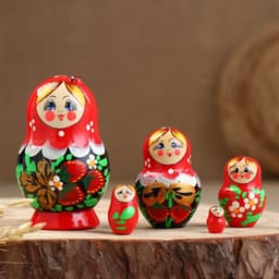 Матрёшка дерево «Божья коровка», красный платок, 5 кукольная, 9-11 см