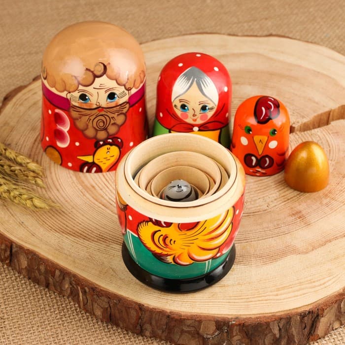 Матрёшка дерево «Курочка Ряба», сюжетная, 5 кукольная, 13.5 - 15 см, МИКС
