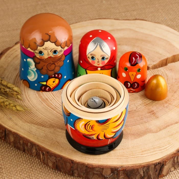 Матрёшка дерево «Курочка Ряба», сюжетная, 5 кукольная, 13.5 - 15 см, МИКС