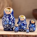 Матрёшка дерево «Гжель», т. синее платье, 5 кукольная, 10 см