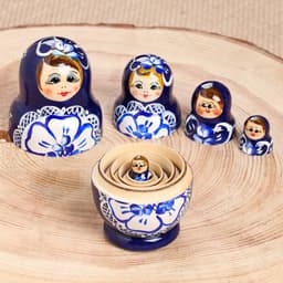 Матрёшка дерево «Гжель», синее платье, 5 кукольная, 9.5-11 см