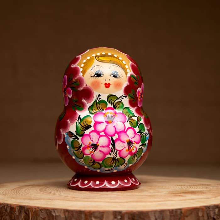 Матрёшка дерево «Цветочки розовое платье», 10 кукольная, 12-14 см