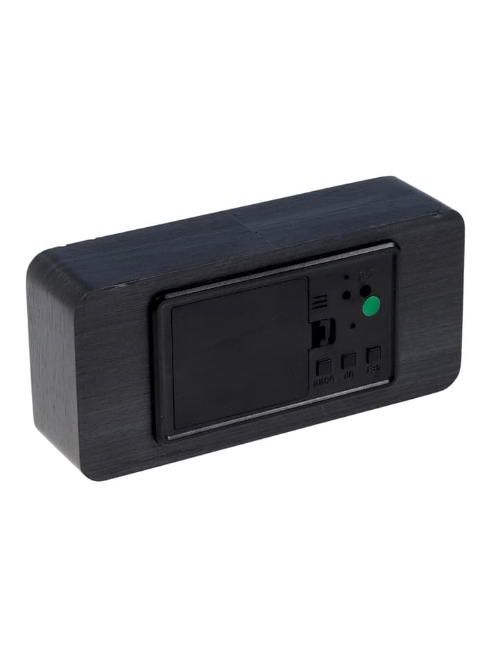 Часы - будильник электронные «Цифра-Т», настольные, с термометром, USB, чёрное дерево, от батареек 3хААА