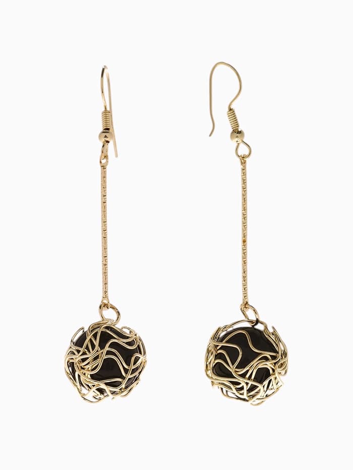 Серьги висячие «Шар плетёный», чёрные в золоте, 6.5 см