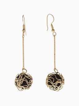 Серьги висячие «Шар плетёный», чёрные в золоте, 6.5 см