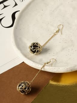 Серьги висячие «Шар плетёный», чёрные в золоте, 6.5 см