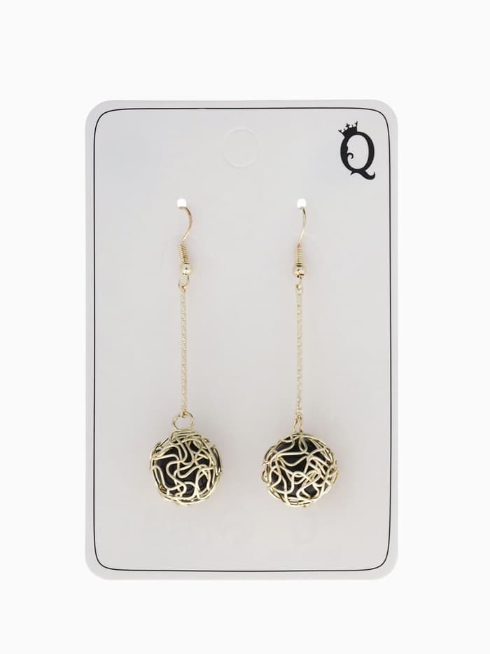 Серьги висячие «Шар плетёный», чёрные в золоте, 6.5 см