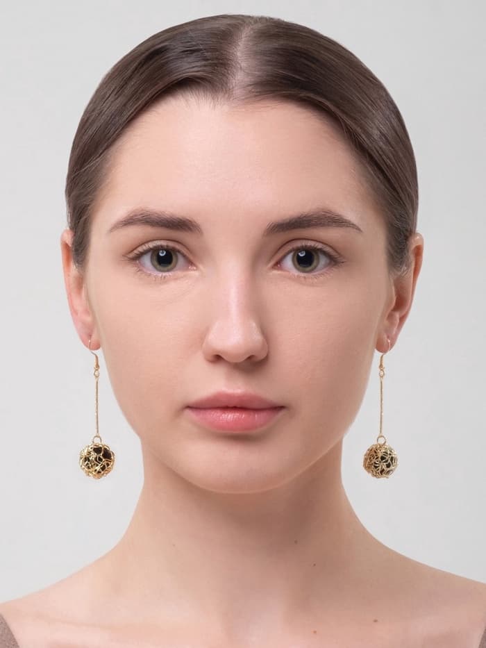 Серьги висячие «Шар плетёный», чёрные в золоте, 6.5 см