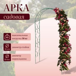 Арка садовая, 250×120×30 см, для вьющихся растений, металлическая, зелёная, «Узор-2»