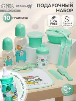 Подарочный набор детский «Первый подарок малышу», 10 предметов: бутылочки для кормления 150 и 250 мл, поильник, посуда, нагрудник, расчёска, щётка