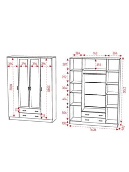 Шкаф четырехстворчатый «Квадро», 1600×487×2200 мм, цвет ясень шимо