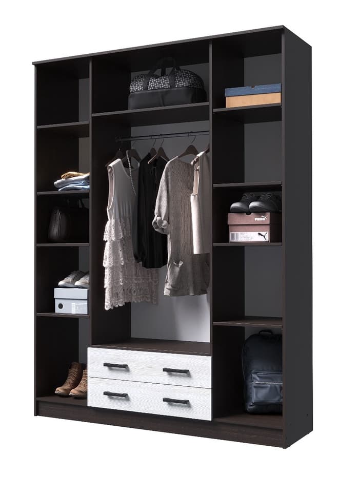 Шкаф прямой четырёхстворчатый «Квадро», 2 ящика, 1600×487×2200 мм, цвет венге/лоредо