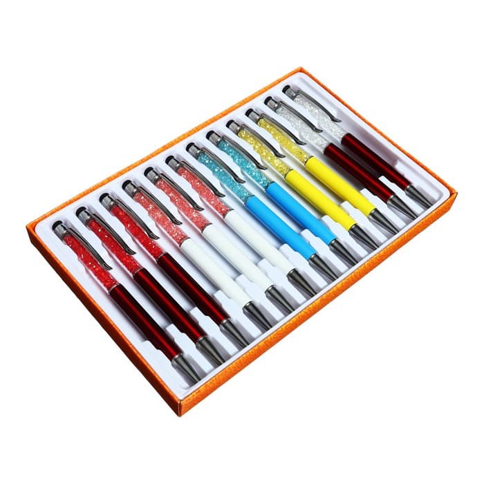 Ручка подарочная, шариковая, поворотная, со стразами и стилусом, МИКС