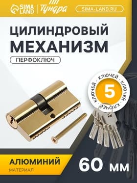 Цилиндровый механизм, 60 мм, перфор. ключ, 5 ключей, цвет золото