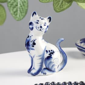 Статуэтка фарфоровая гжель «Фигурка: Кошка Улыбка», 10×5×13 см