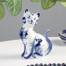 Фигурка фарфор гжель «Кошка Улыбка», 10×5×13 см