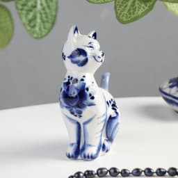 Фигурка фарфор гжель «Кошка Улыбка», 10×5×13 см