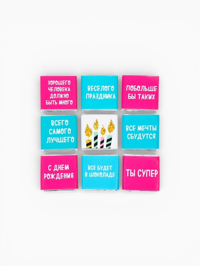 Шоколад мини молочный «С днём рождения», открытка, 5 г × 9 шт.