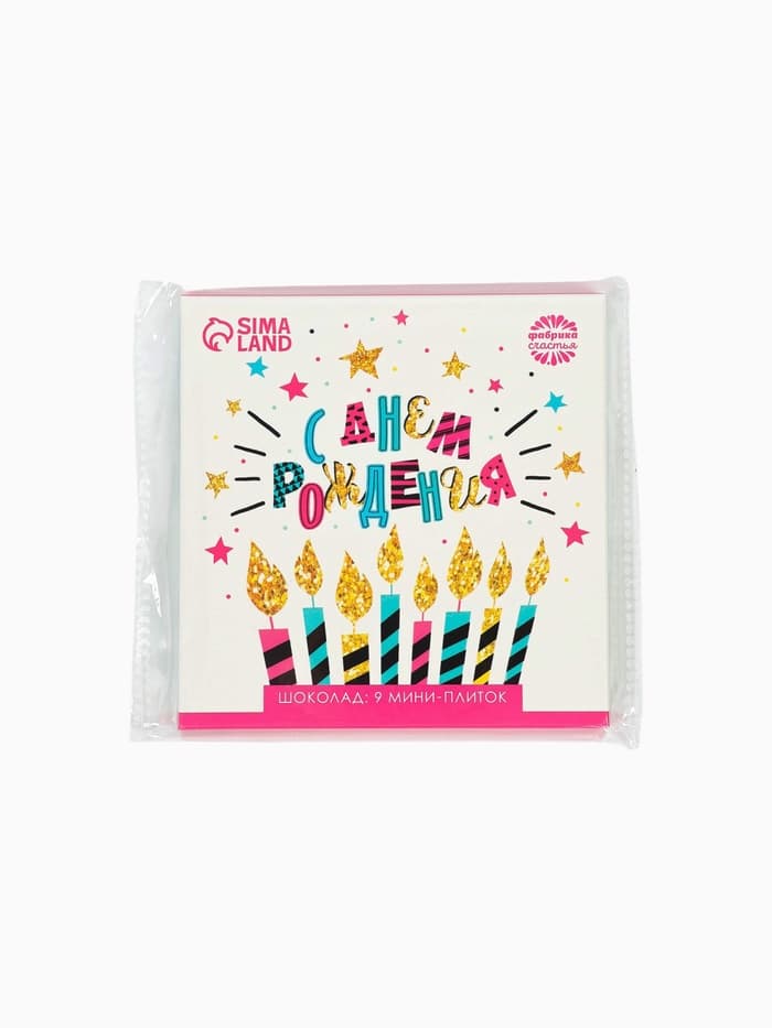 Шоколад мини молочный «С днём рождения», открытка, 5 г × 9 шт.