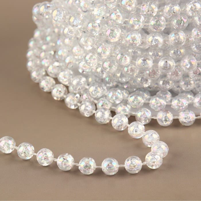 Бусы на нитях, с голографией, 6 мм, 9±1 м, прозрачные