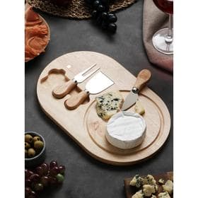 Набор для подачи сыра Доляна, 32.5×20.5×1.5 см, 3 ножа, дерево дуб