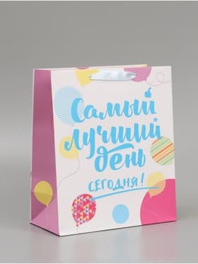 Пакет подарочный ламинированный, упаковка, «Самый лучший день сегодня!», ML 23×27×11.5 см