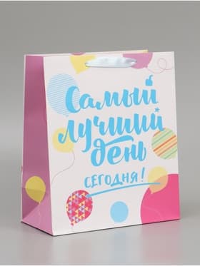 Пакет подарочный ламинированный, упаковка, «Самый лучший день сегодня!», ML 23×27×11.5 см