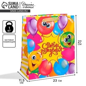 Пакет подарочный ламинированный, упаковка, «Весёлого дня рождения!», ML 23×27×11.5 см