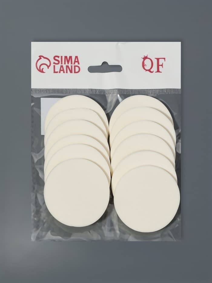 Спонжи для макияжа, 12 шт., d=5.3 см, белые