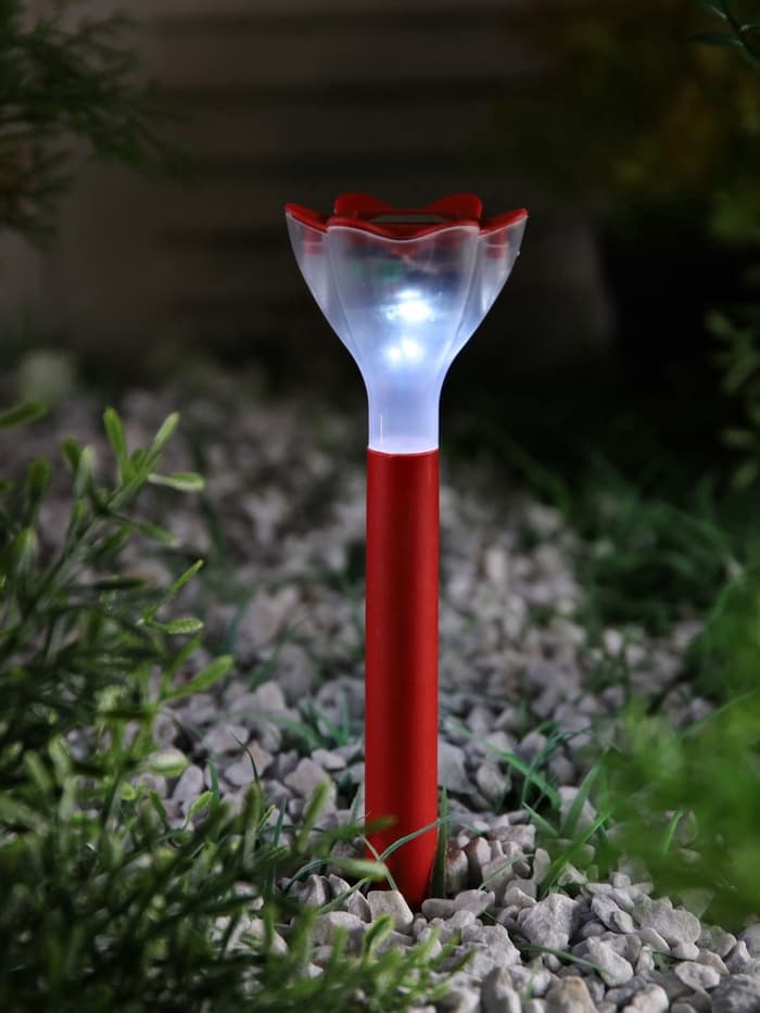 Садовый светильник «Цветок красный», уличный, на солнечной батарее, 6×29×6 см, 1 LED, свечение белое