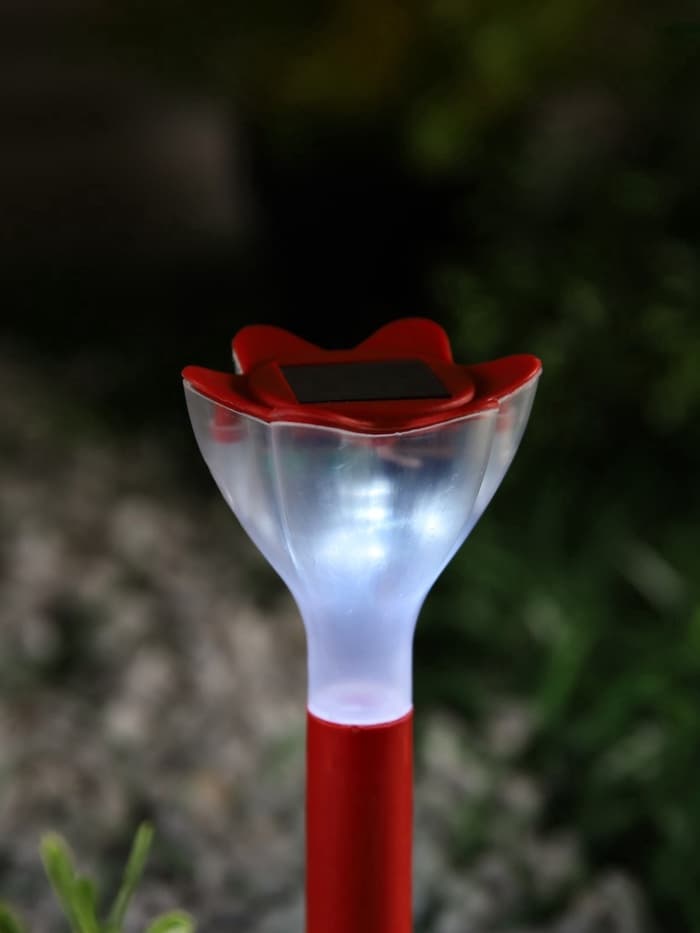 Садовый светильник «Цветок красный», уличный, на солнечной батарее, 6×29×6 см, 1 LED, свечение белое